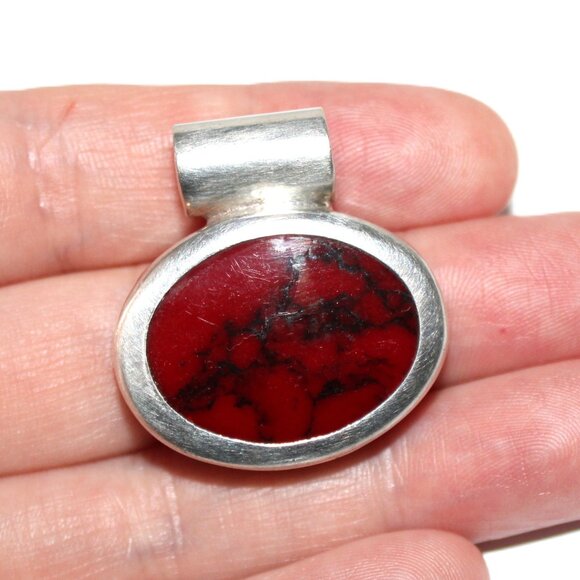 Vintage ATI Sterling Silver Faux Jasper Slider Pendant - Picture 5 of 5